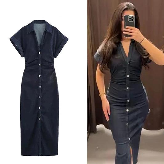 Denim Button Midi Dress